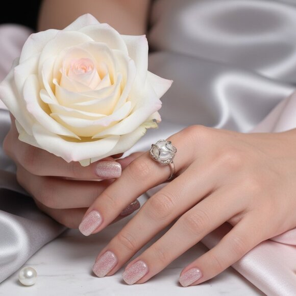 π S925 Sterling Silver Adjustable Baroque Pearl Statement Ring Elegant Design - Picture 14 of 14